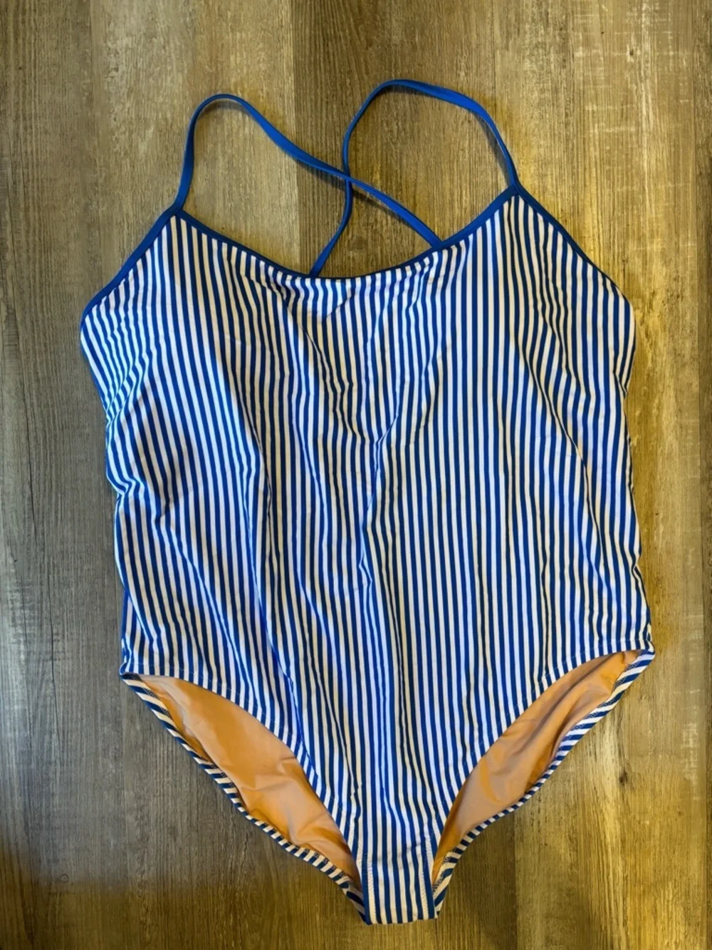J. Crew NWOT Blue and White Striped Cross Back Swim One-Piece